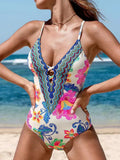 Boho Bloom Deep V One-Piece Swimsuit